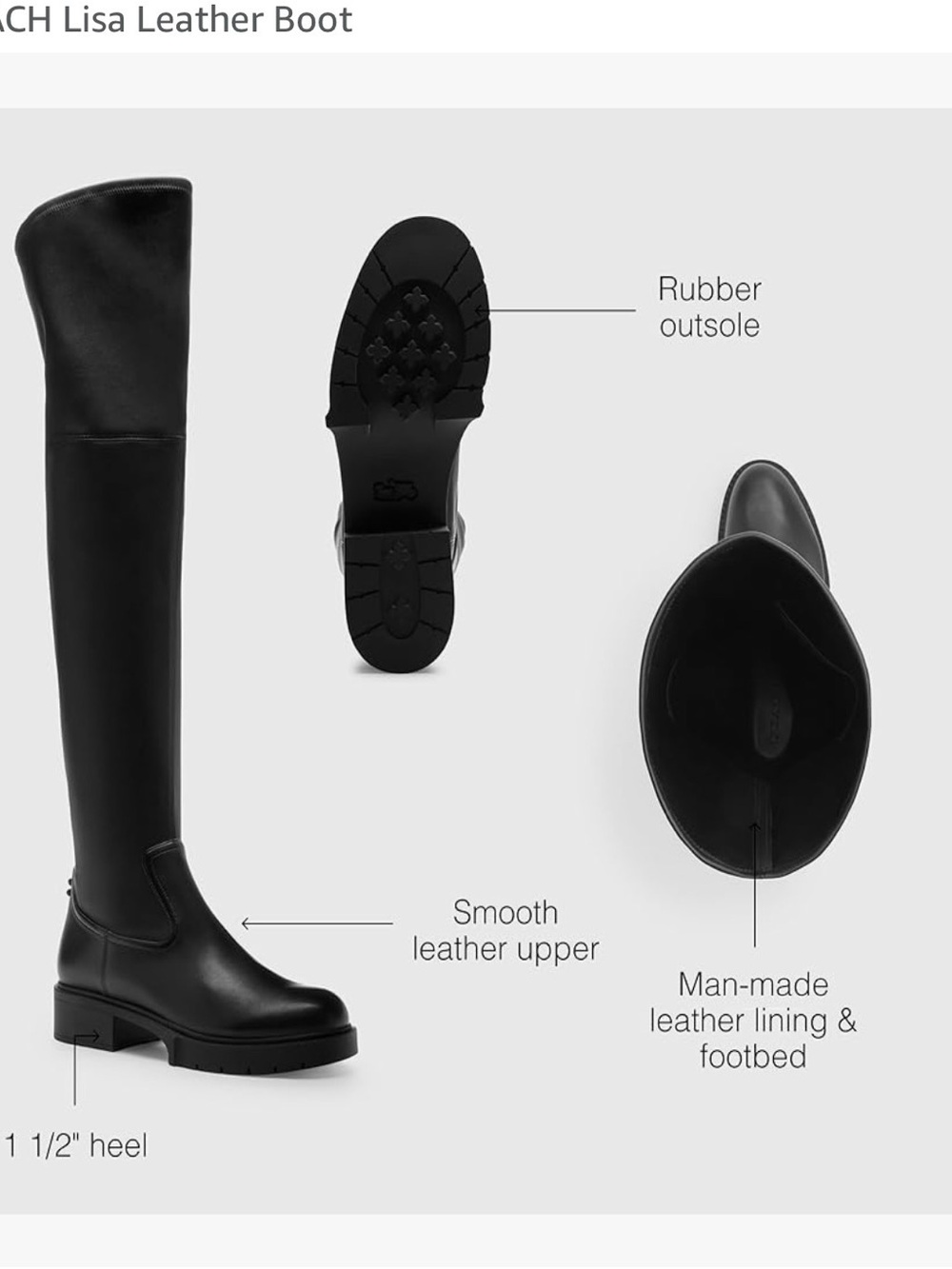 Coach Black Leather Over-the-Knee Lug-Sole Boots - Picture 2 of 7
